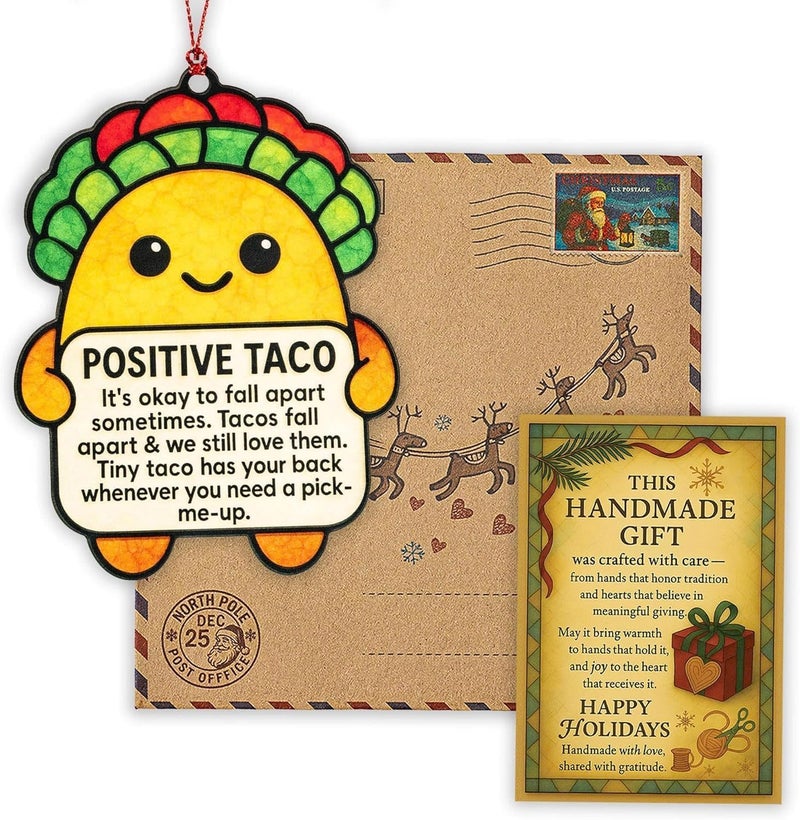 NELXI Funny Christmas Ornaments, Taco Ornament for Christmas Tree, Positive Taco, Inspirational Ornament with Encouragement Card, Positive Gift for Friends Women Mom Daughter Son Sister Coworkers Men - Image 3